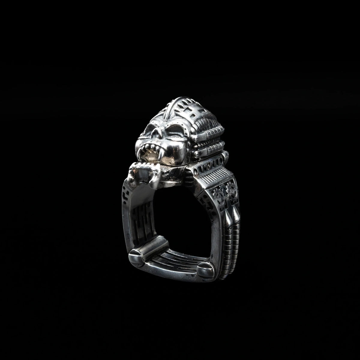 Fangface poison ring in sterling silver, front view