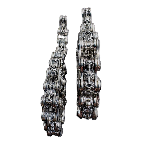 Chain of Fools motorcycle-chain statement bracelet by Monkey Wrench Designs, two-angle view