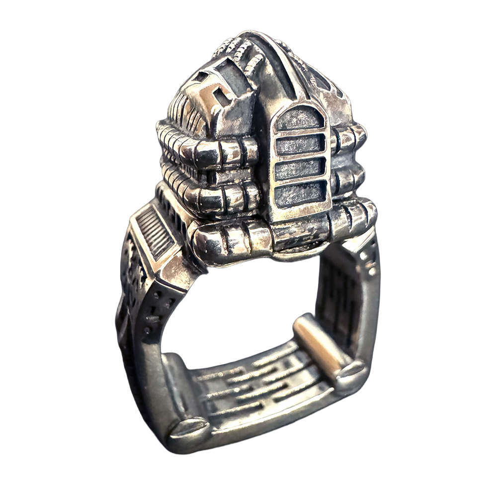 Fangface alien biomechanical ring by Monkey Wrench Designs, back view