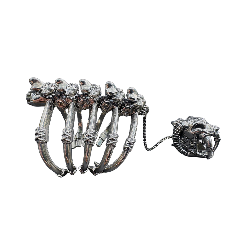Sabretooth ring-and-cuff statement cuff bracelet by Monkey Wrench Designs, side view