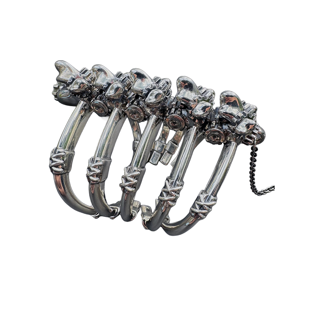 Sabretooth ring-and-cuff statement cuff bracelet by Monkey Wrench Designs, top view