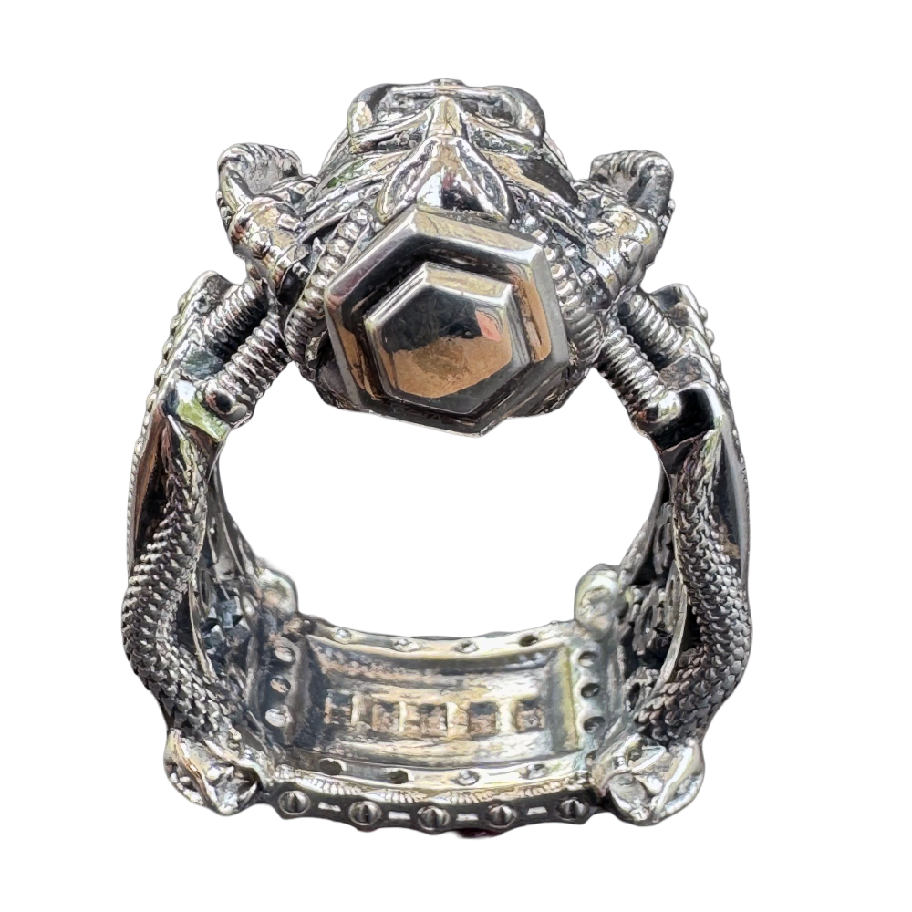 Samurai intricately detailed samurai ring by Monkey Wrench Designs, back view