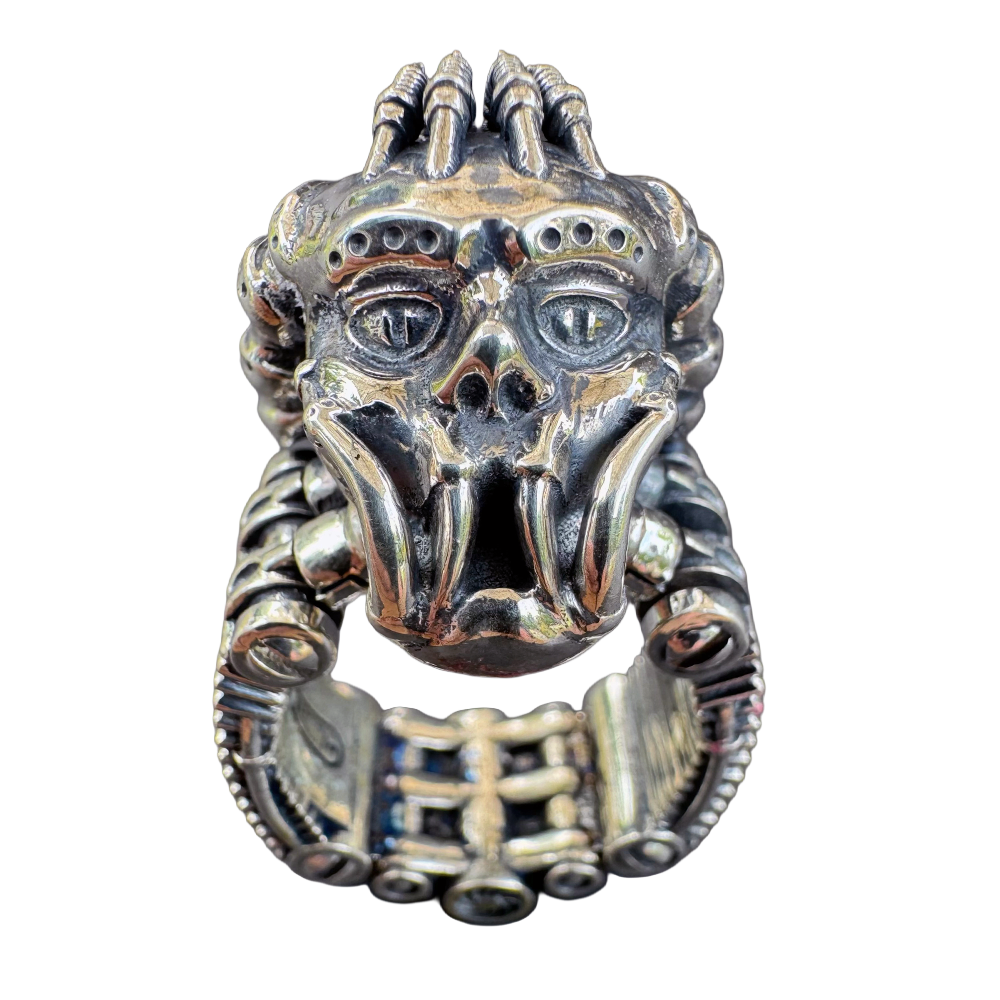 Torque piston-powered statement ring by Monkey Wrench Designs, close-up detail