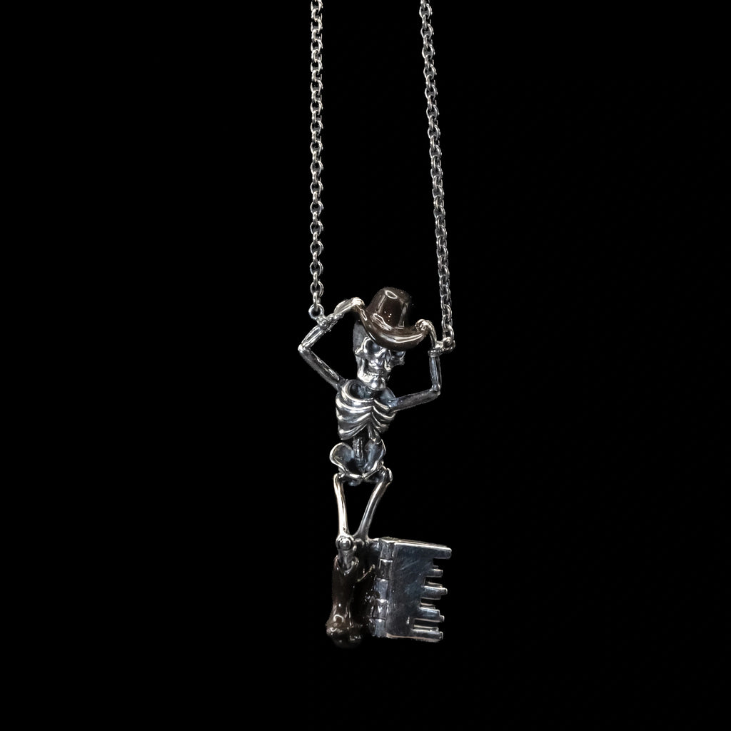 boot scootn boogeyman skeleton key necklace sterling silver close up