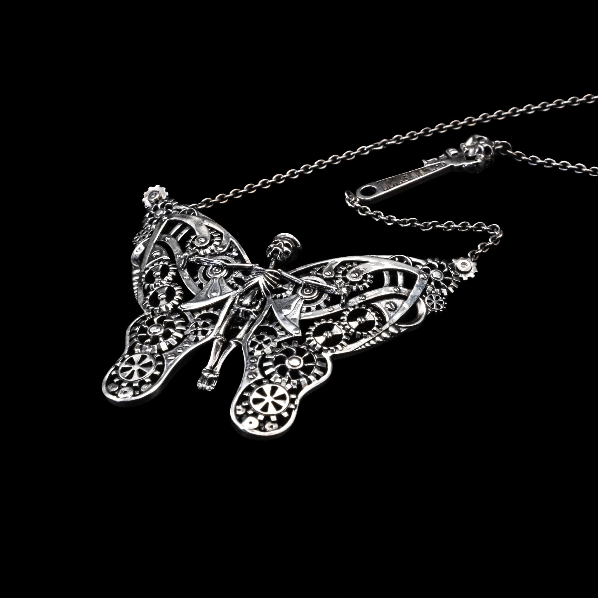 butterfly steampunk skeleton necklace sterling silver angle