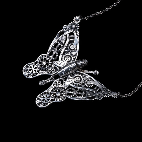 butterfly steampunk skeleton necklace sterling silver side