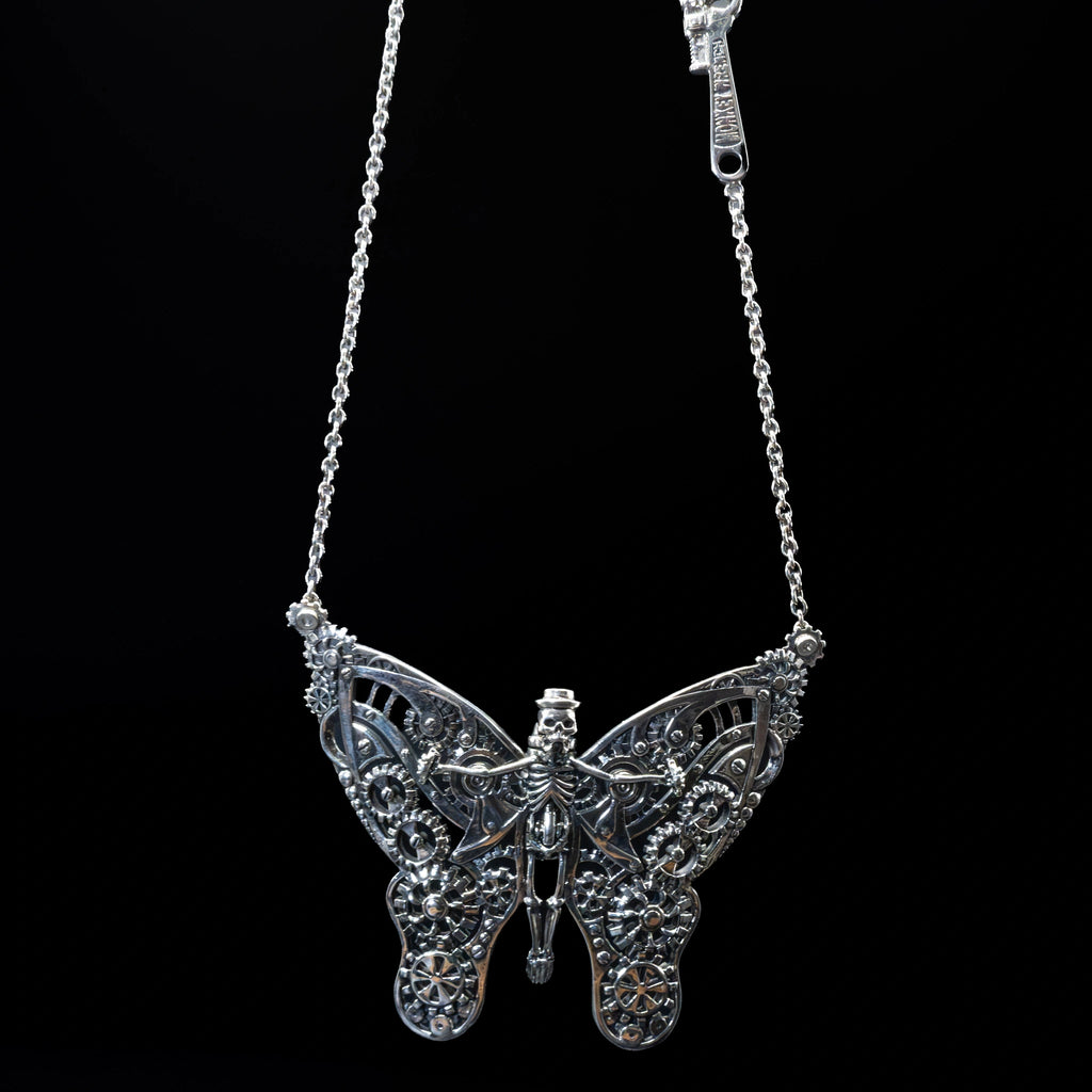 butterfly steampunk skeleton necklace sterling silver with chain