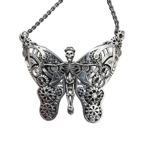 Butterfly clockwork butterfly-wing necklace by Monkey Wrench Designs
