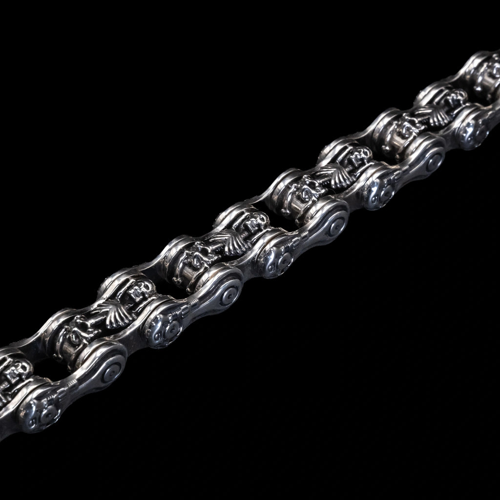 chain of fools motorcycle chain bracelet sterling silver close up