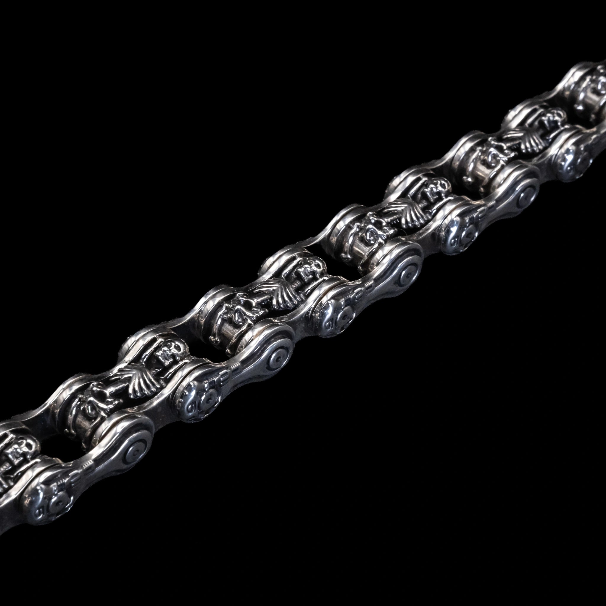 chain of fools motorcycle chain bracelet sterling silver close up