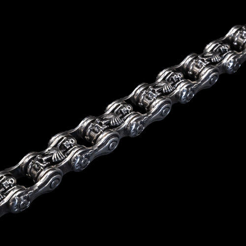 chain of fools motorcycle chain bracelet sterling silver close up