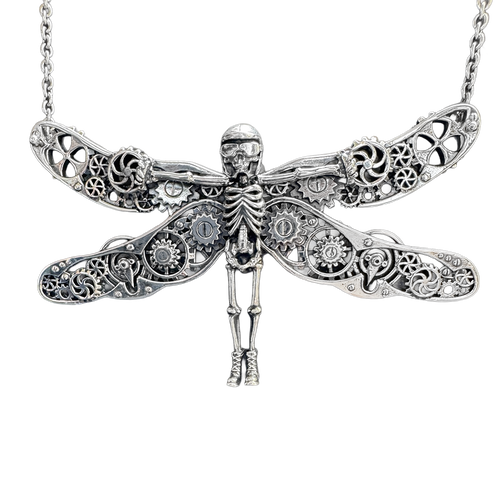 Dragonfly clockwork skeleton dragonfly necklace by Monkey Wrench Designs, front view