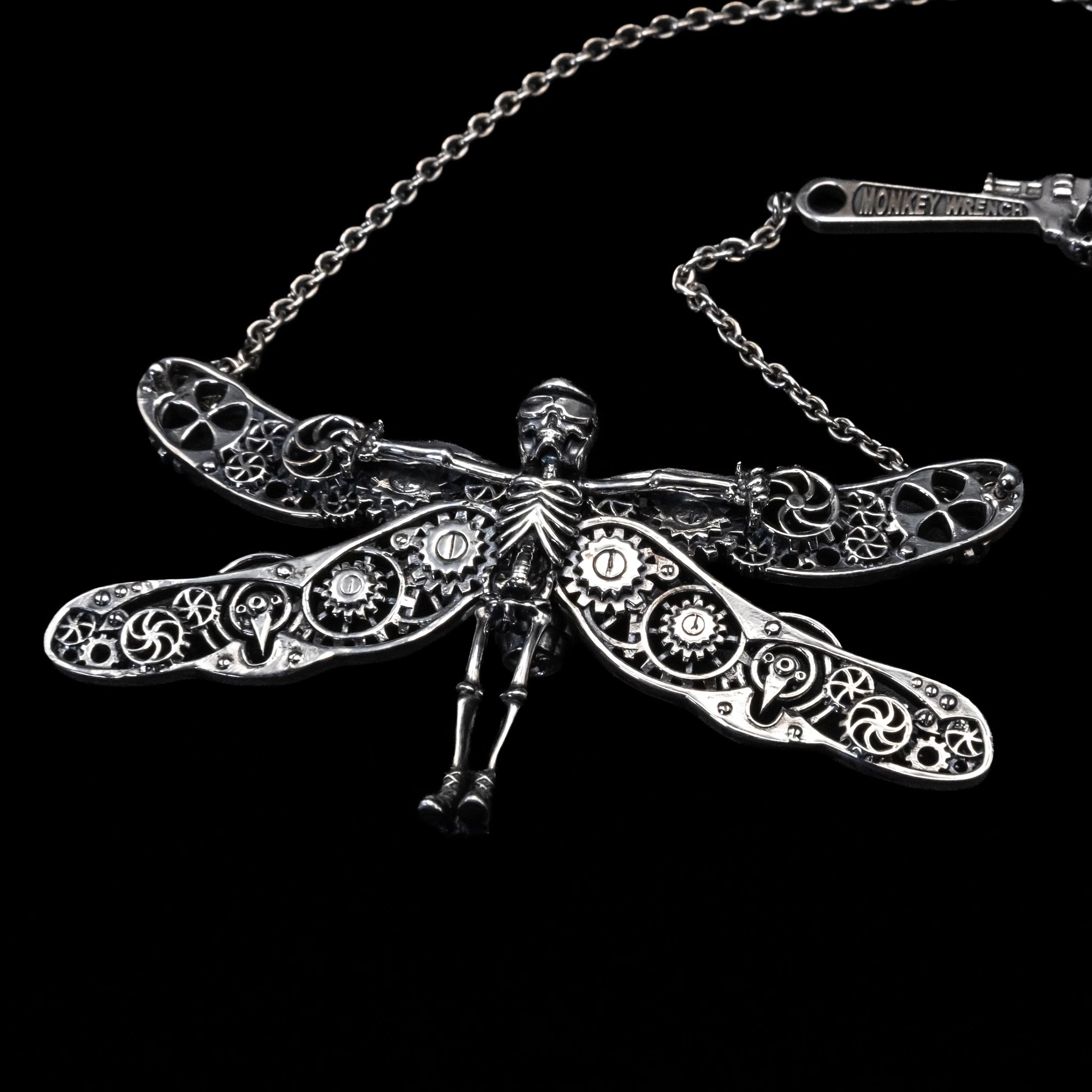 dragonfly steampunk skeleton necklace sterling silver angle