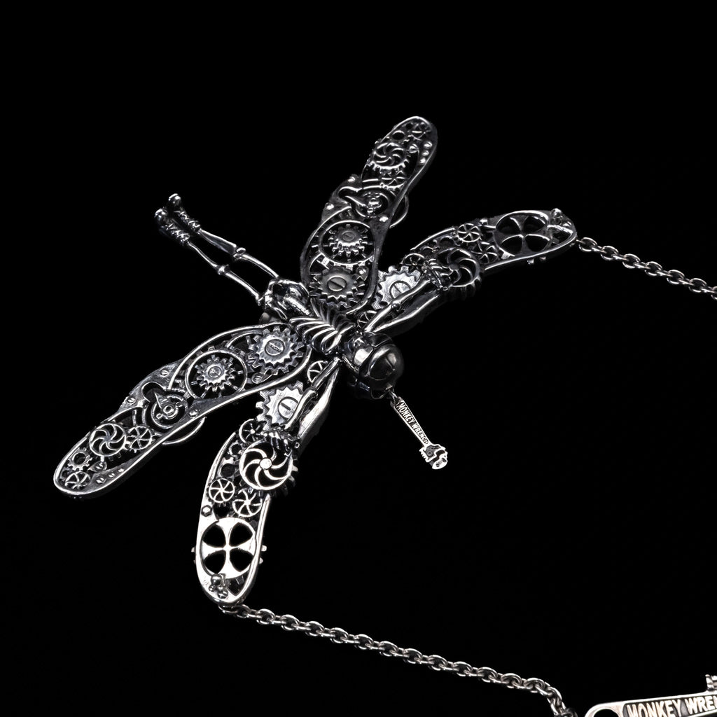 dragonfly steampunk skeleton necklace sterling silver close up