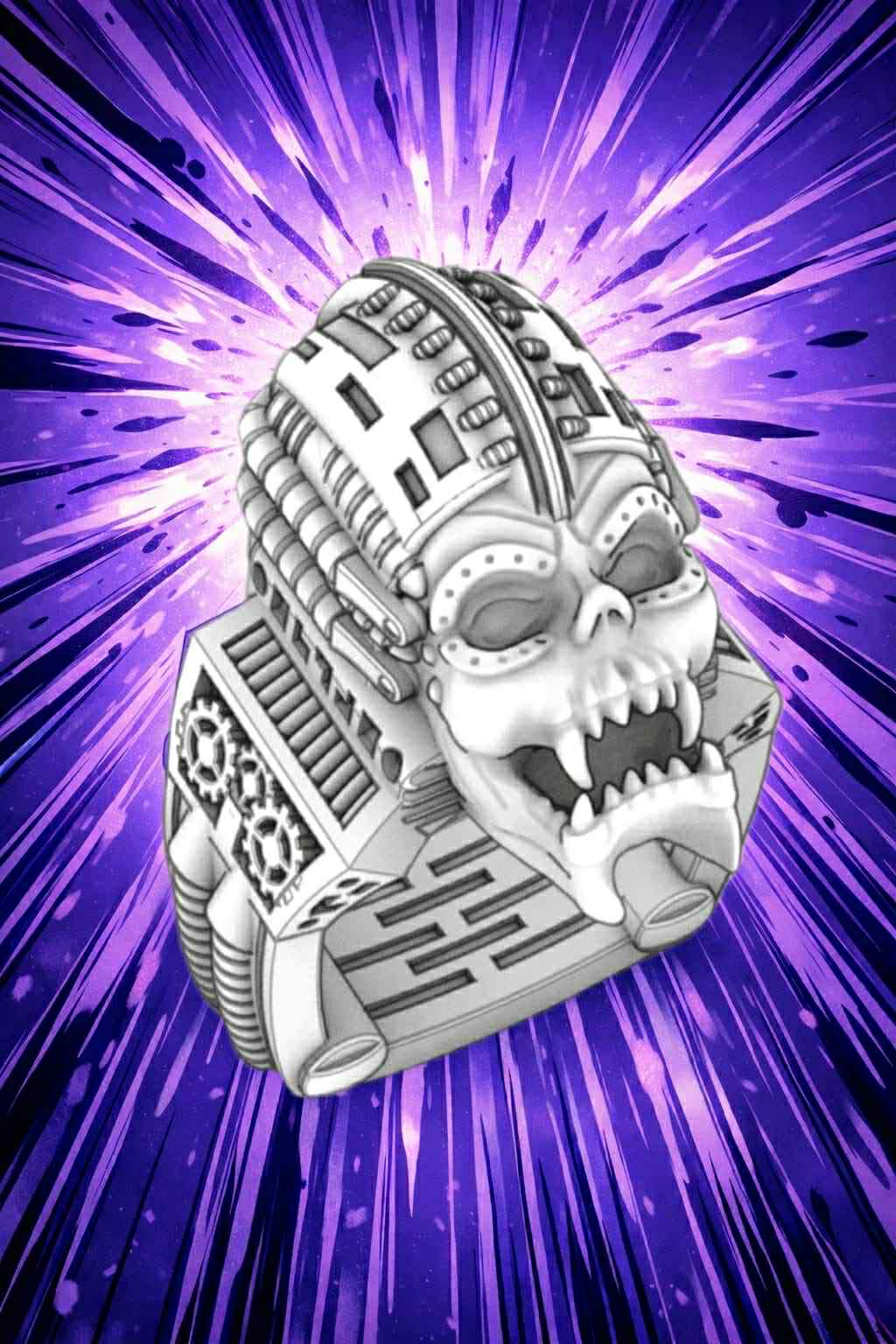 Fangface alien biomechanical ring by Monkey Wrench Designs