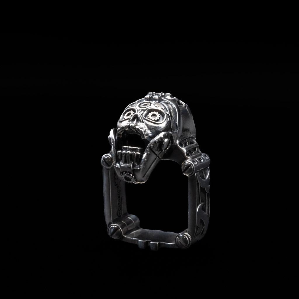gearhead skull ring sterling silver angle