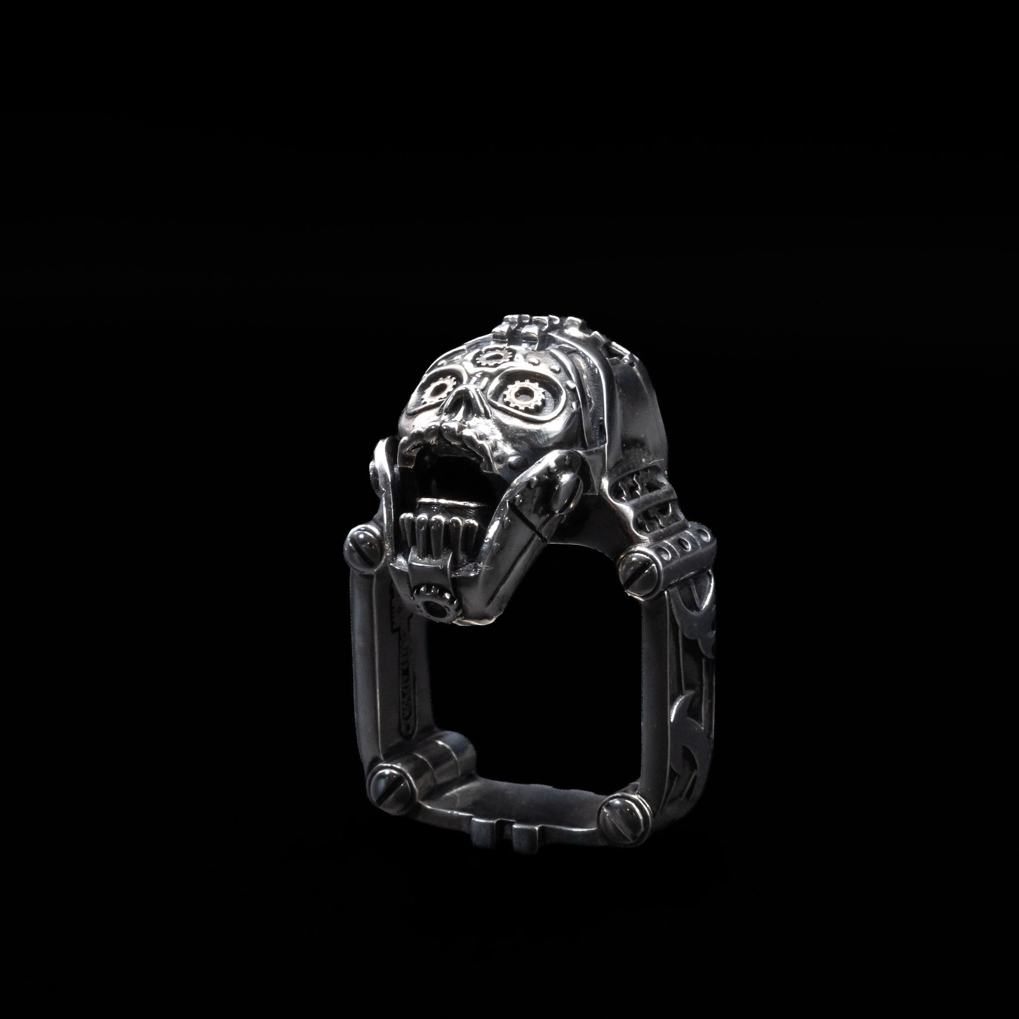 gearhead skull ring sterling silver angle