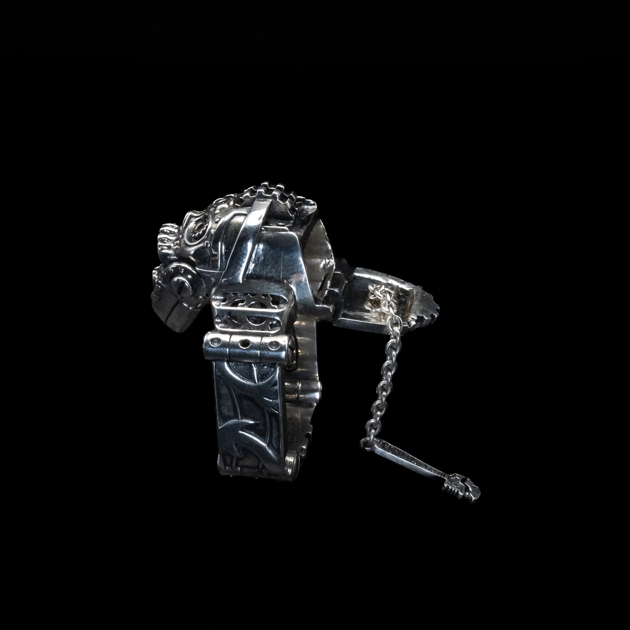 gearhead skull ring sterling silver hidden compartment