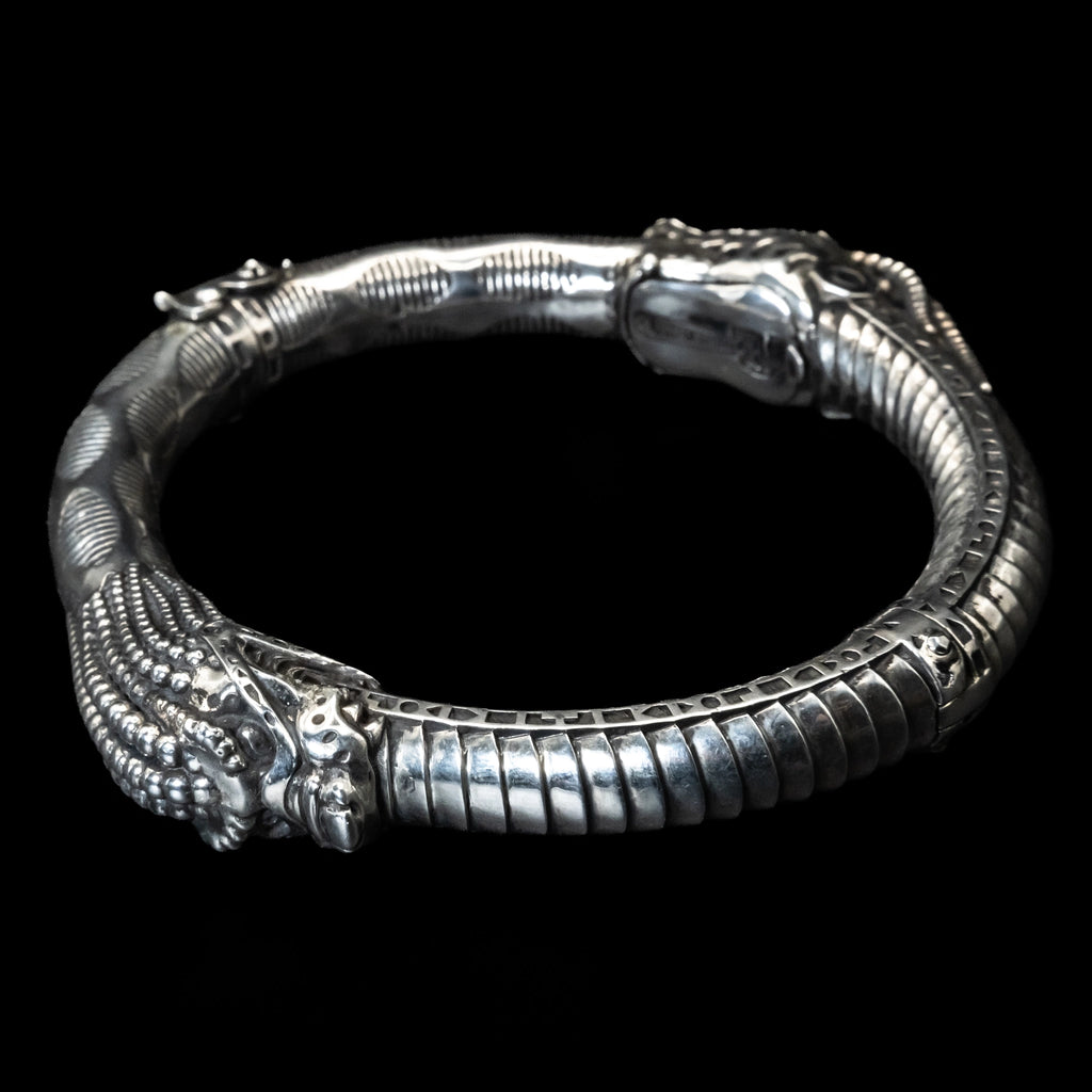 heads or tails wyvern lion bangle bracelet sterling silver angle