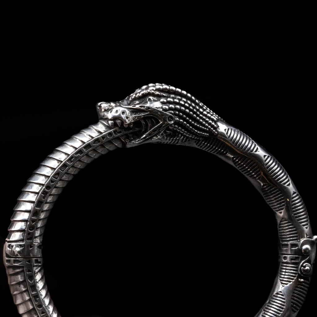 heads or tails wyvern lion bangle bracelet sterling silver side