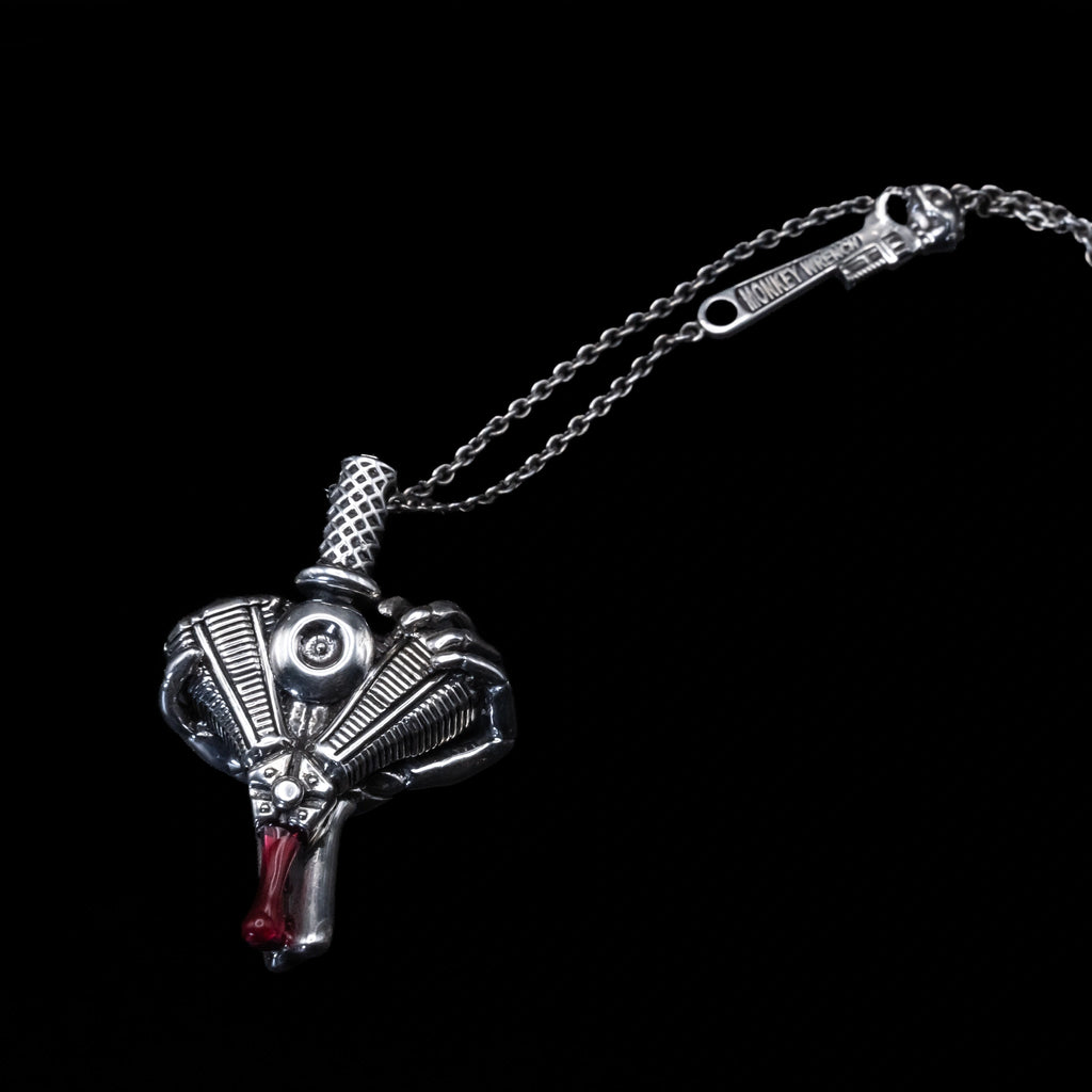 heart of power v twin engine necklace sterling silver angle
