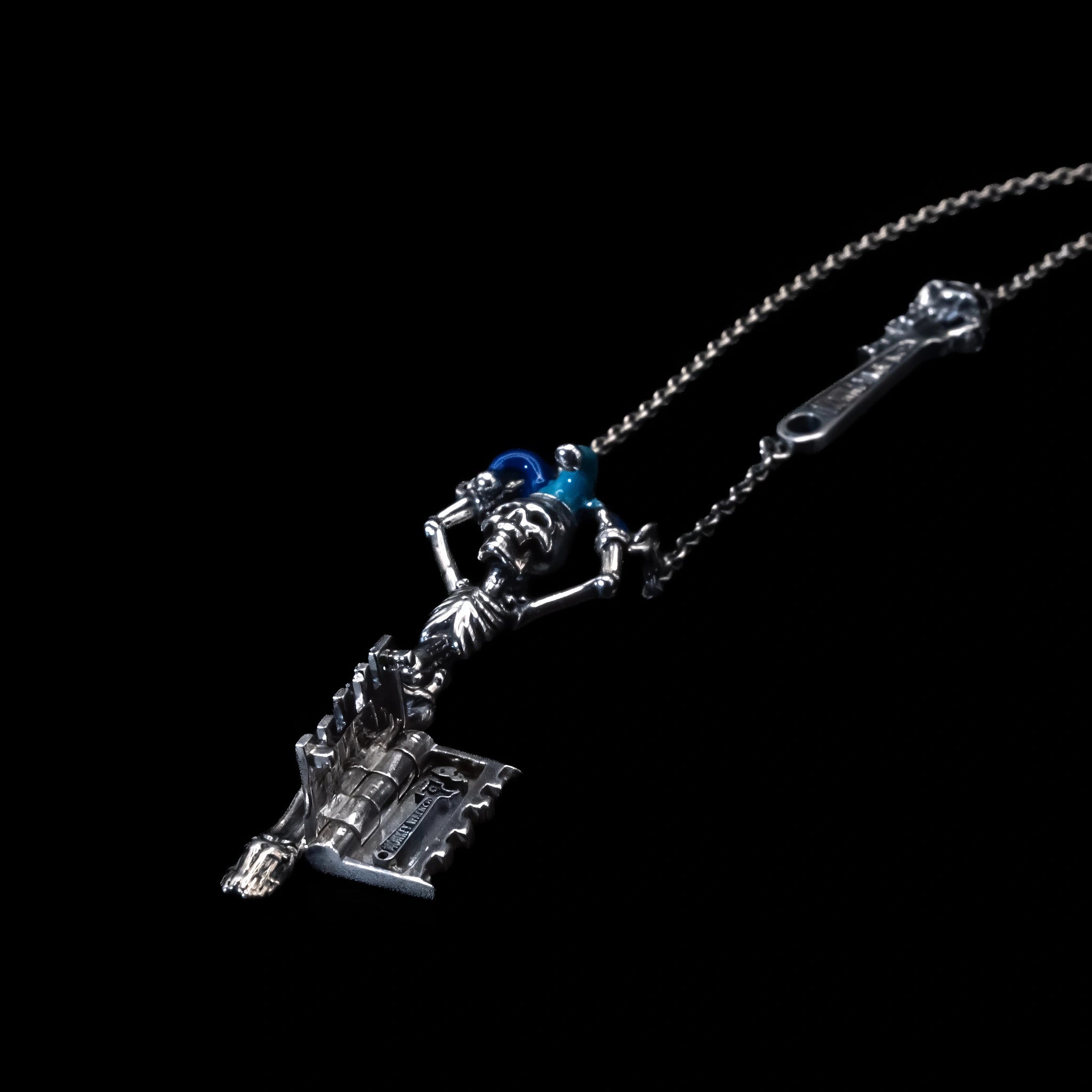jester skeleton key necklace sterling silver side