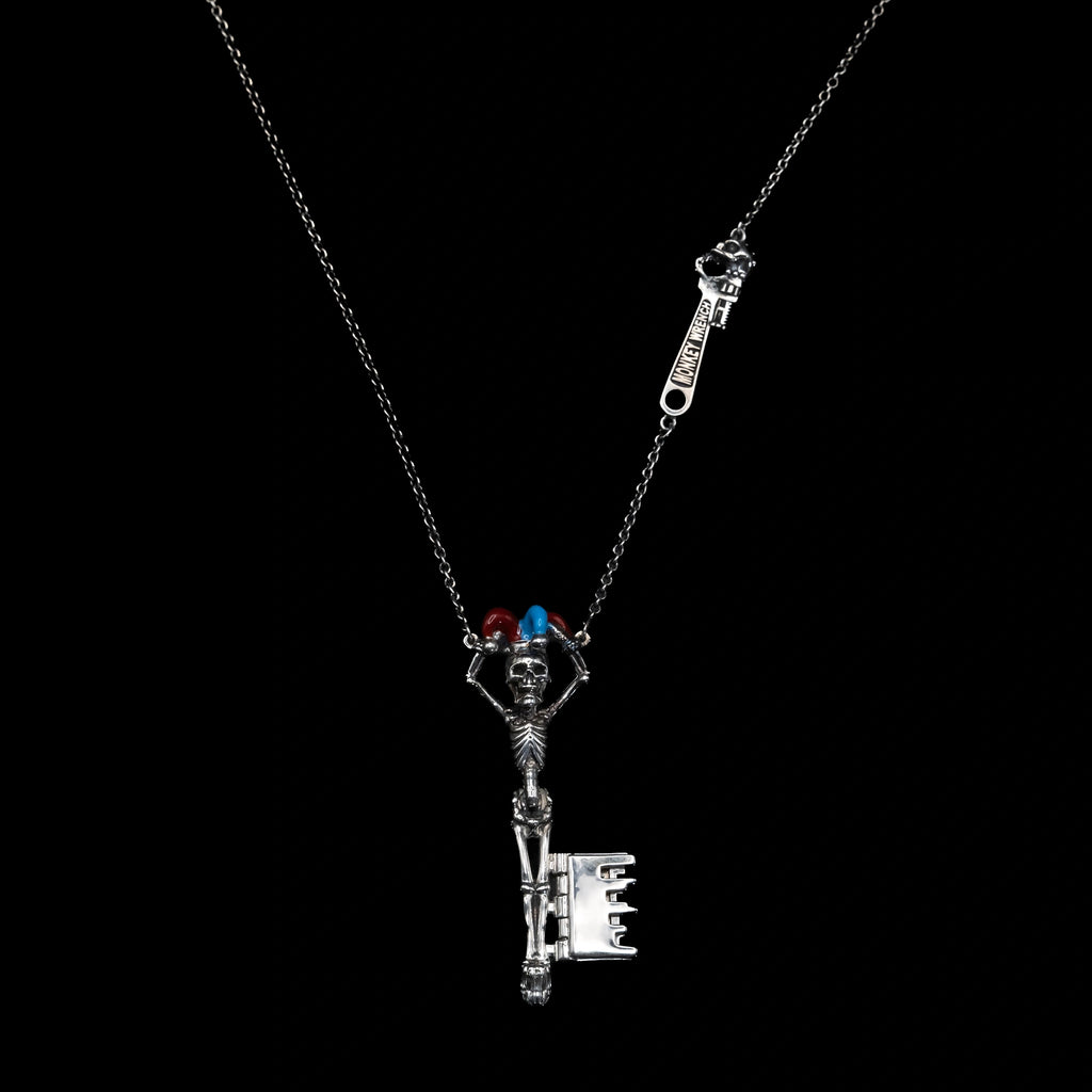 jester skeleton key necklace sterling silver with chain