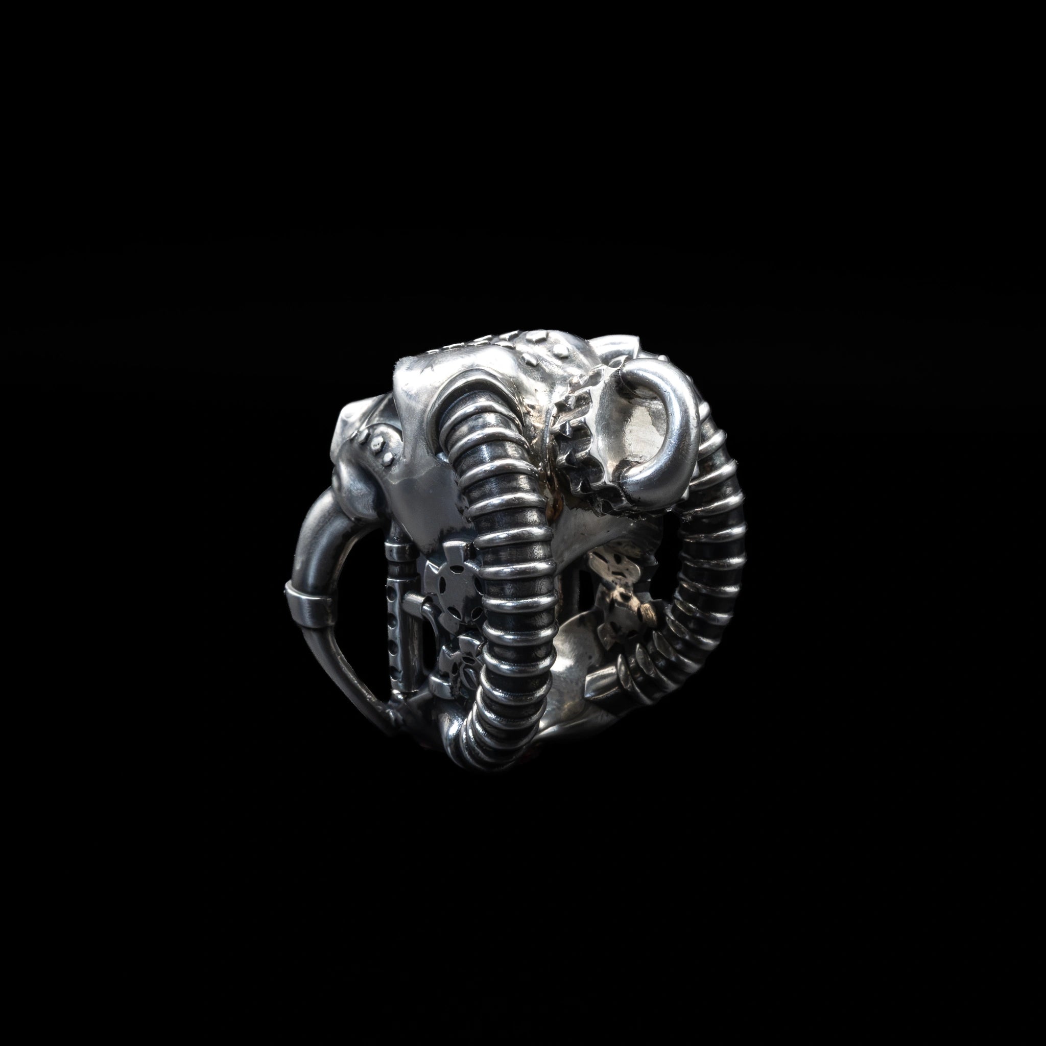 sabretooth skull ring cuff sterling silver ring back