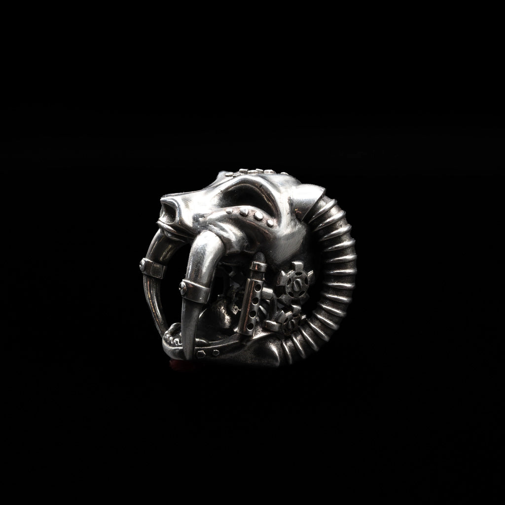 sabretooth skull ring cuff sterling silver ring close up