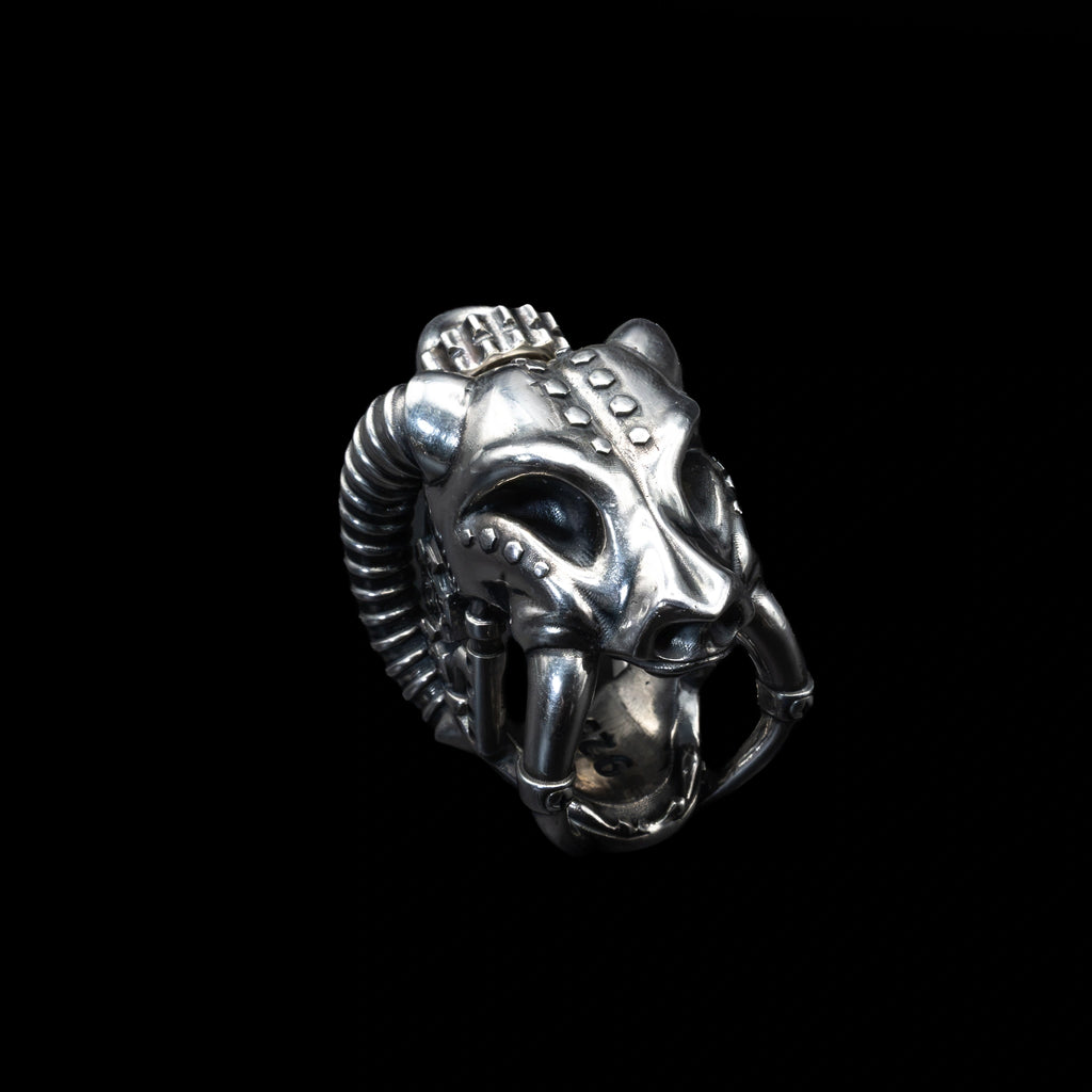 sabretooth skull ring cuff sterling silver ring front