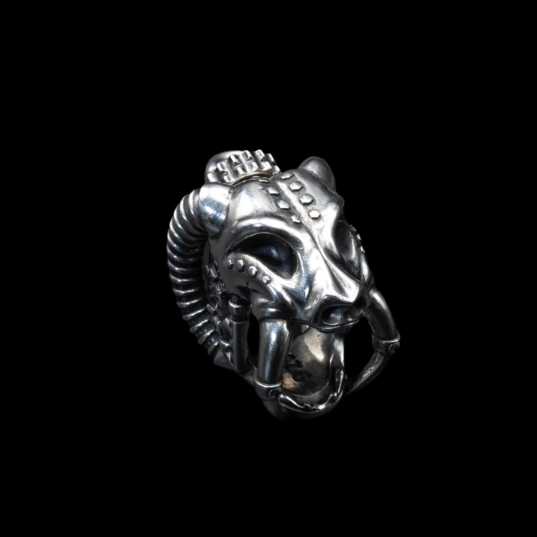 sabretooth skull ring cuff sterling silver ring front