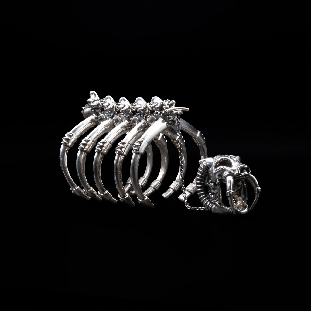 sabretooth skull ring cuff sterling silver set angle