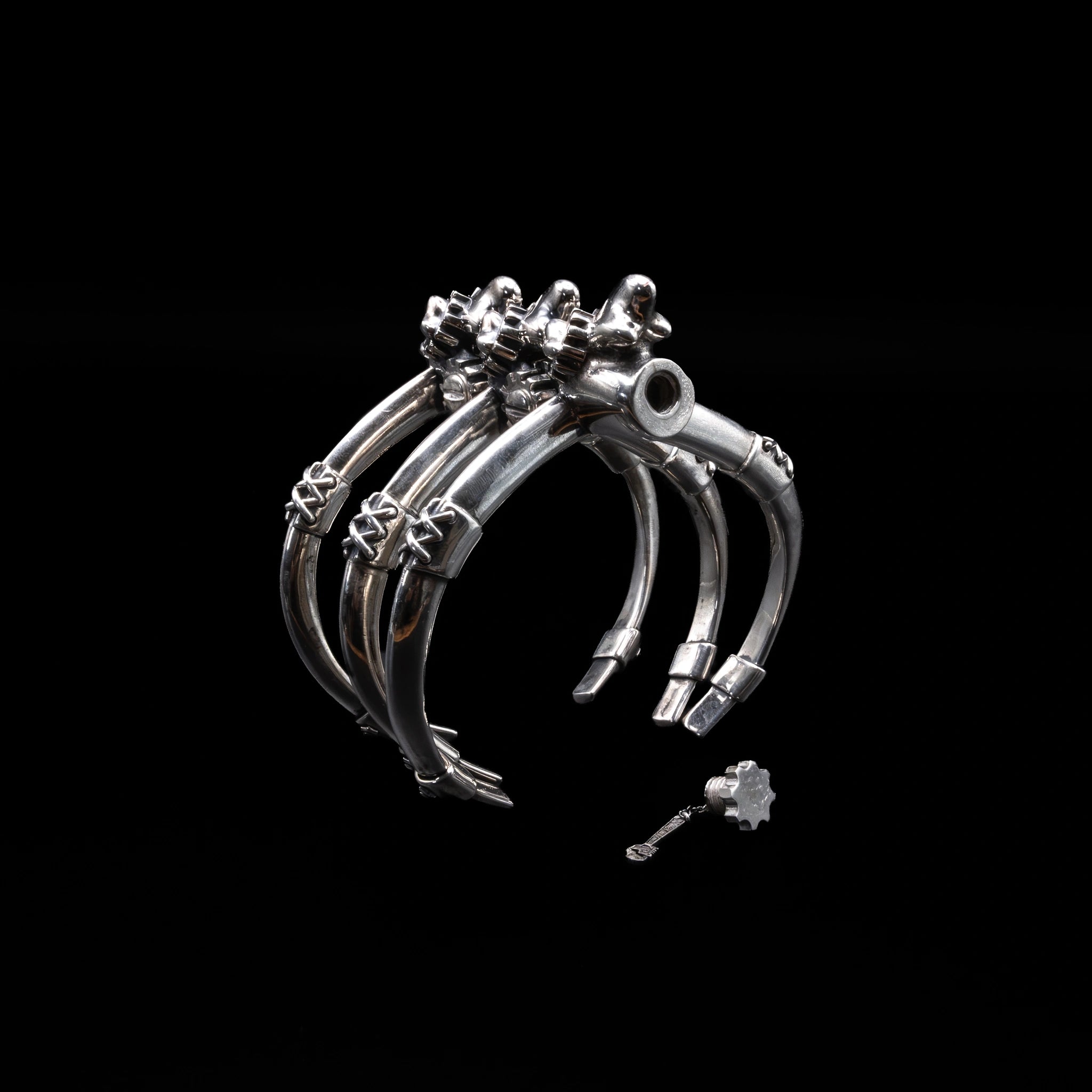 sabretooth skull ring cuff sterling silver three rib cuff