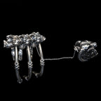 sabretooth skull ring cuff sterling silver three rib set front