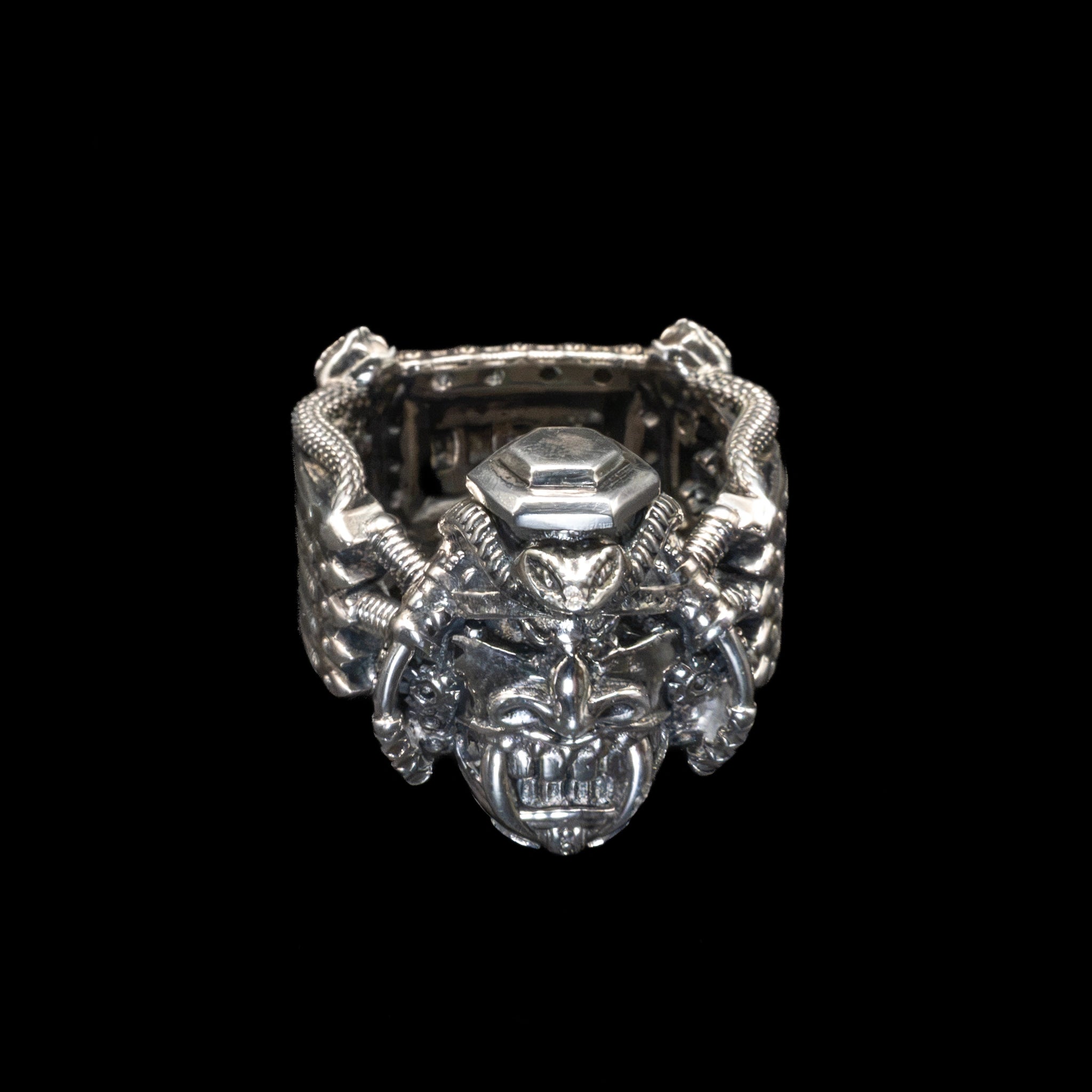 samurai mask ring sterling silver angle