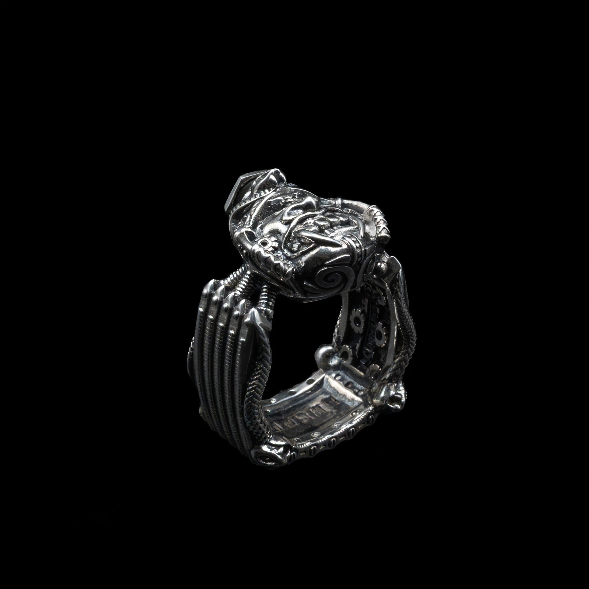samurai mask ring sterling silver back