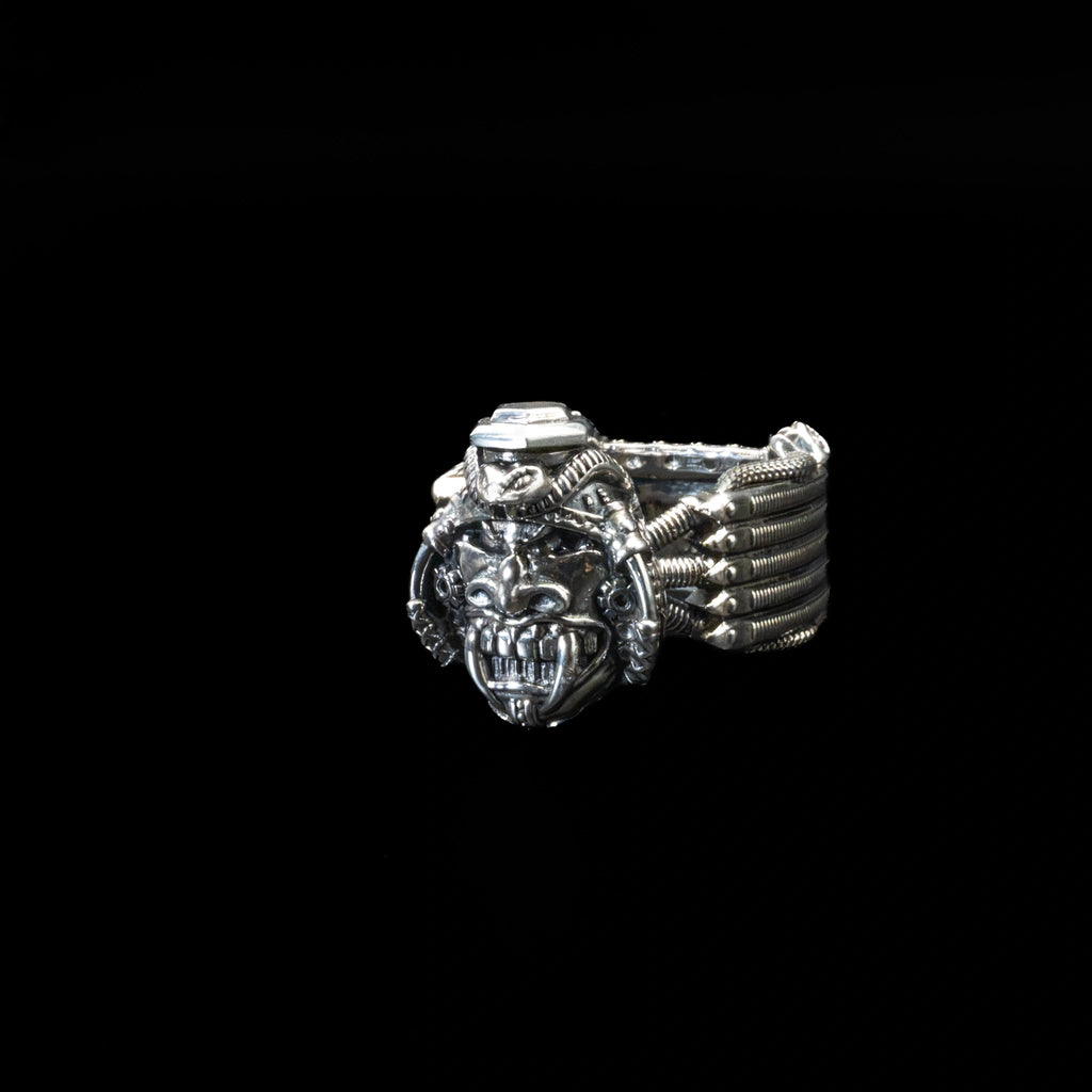 samurai mask ring sterling silver side