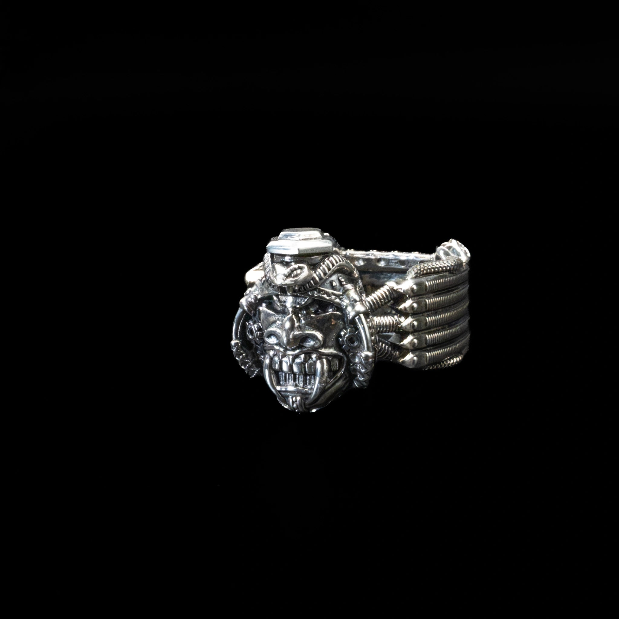 samurai mask ring sterling silver side