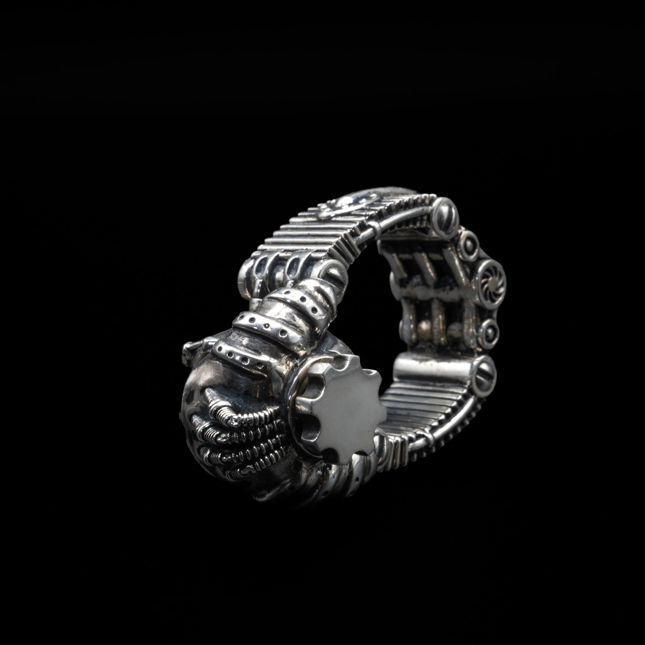 torque engine ring sterling silver back