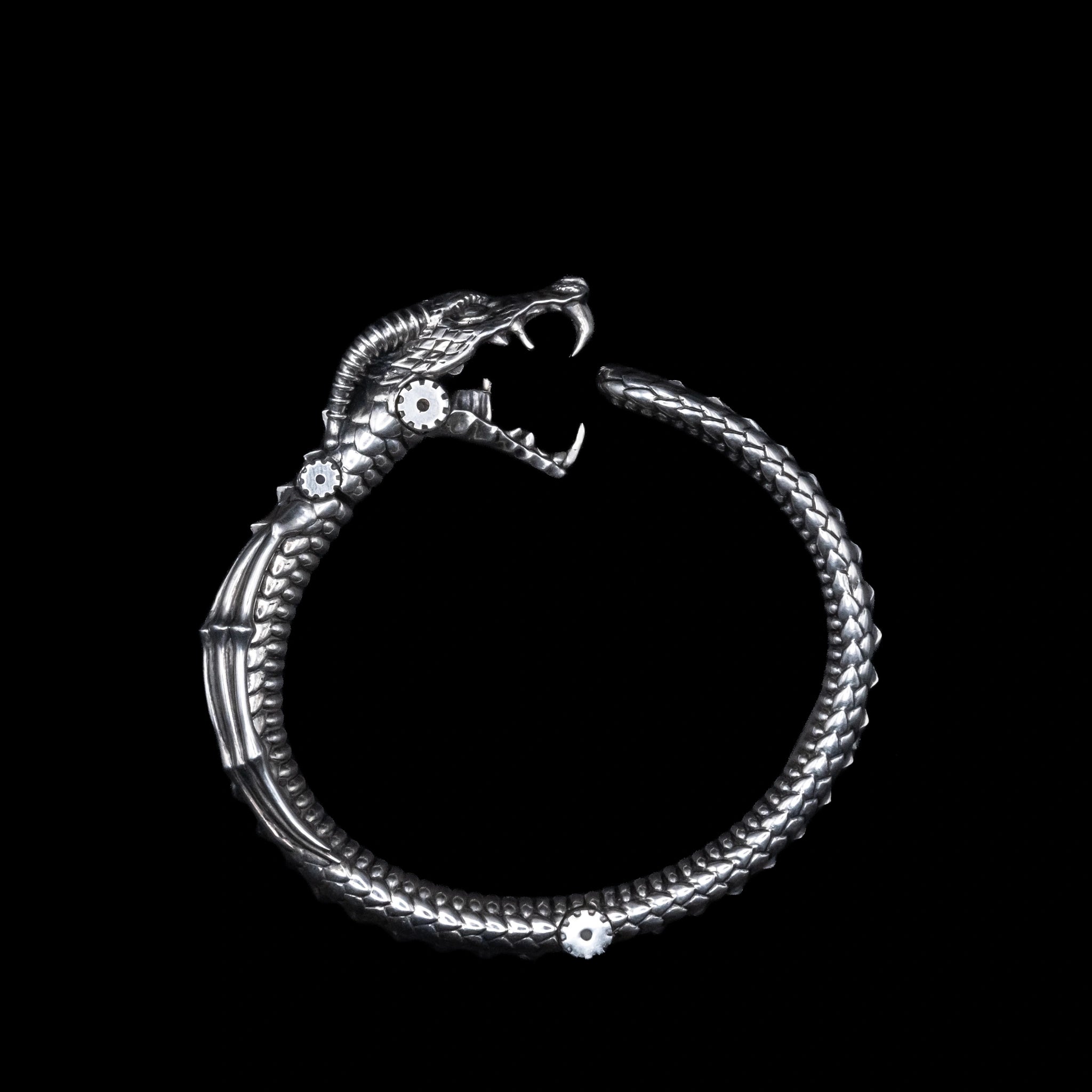 wyvern oroborus bangle bracelet sterling silver front